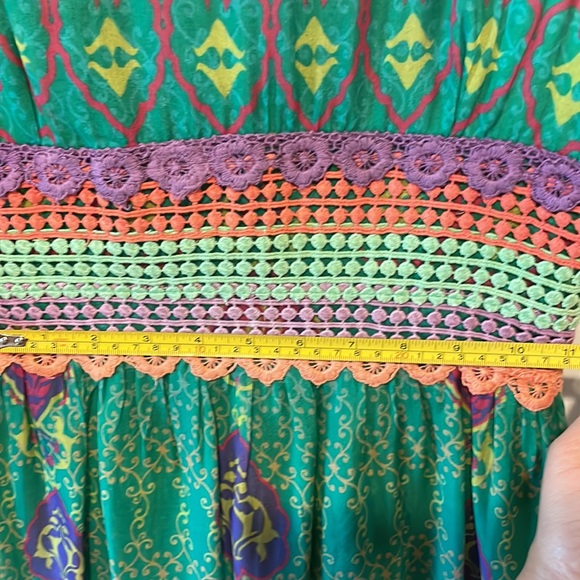 Anthropologie Hermant & Nandita Green Crochet Silk Maxi Dress Size 2 - Picture 10 of 12
